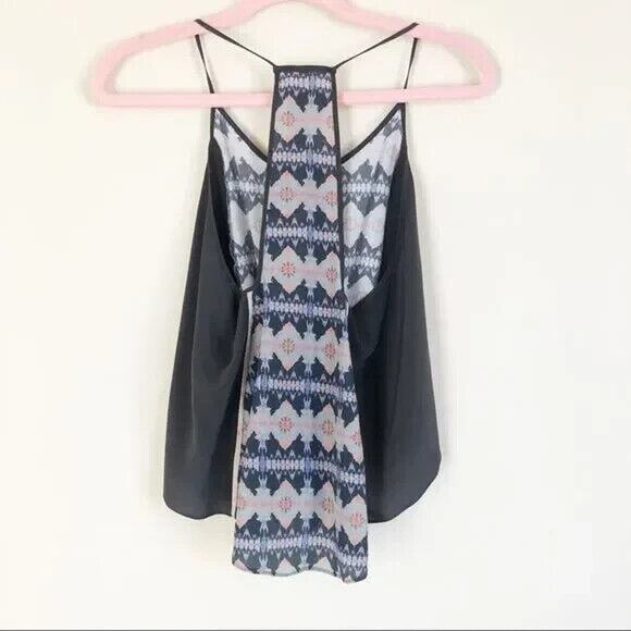 MORGAN CARPER Black/Multi Abstract Racer Back 100% Silk Knotted Cami Tank Sz M - Picture 3 of 16